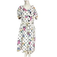Vtg SL Fashions Dress Size 16 XL Polka Dot Flower Floral Garden Party 80s 90s
