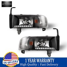 Pair Clear Headlights For 1994-2002 Dodge Ram 1500 2500 3500 Led Drl Headlamps