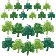 48PCS Mini Glitter Resin Shamrock Ornaments St. Patrick's Day Hanging De