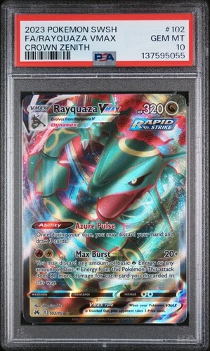 2023 POKEMON SWORD & SHIELD CROWN ZENITH #102 FULL ART/RAYQUAZA VMAX PSA 10