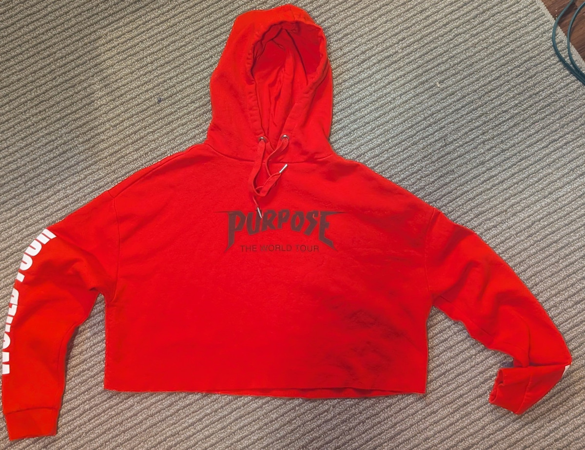 Justin Bieber Purpose The World Tour Red Graphic Print Pullover Hoodie M