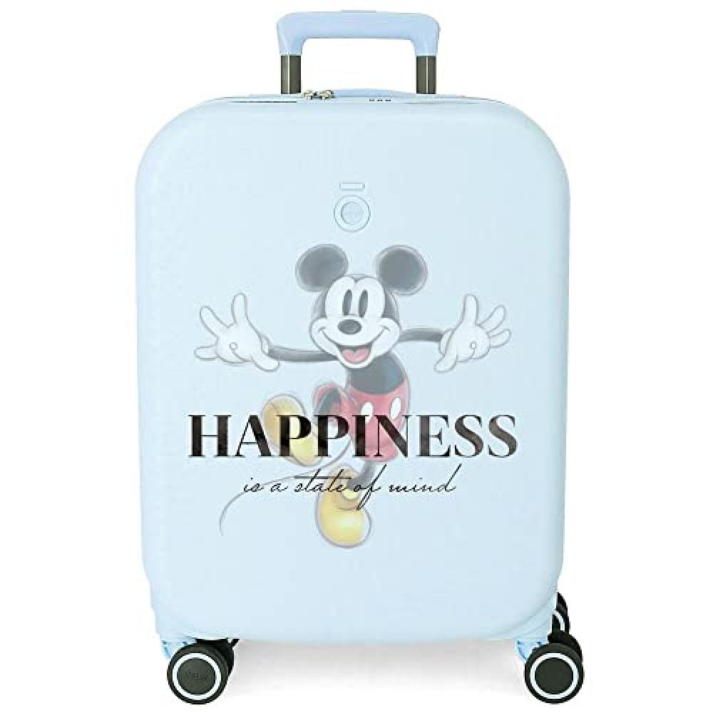(TG. Maleta) Valigia da cabina Disney Mickey Happiness Blu 40x55x20 cm ABS rigid
