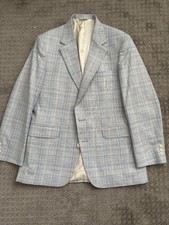 Austin Reed Tweed Wool Sport Coat Size 42R Gray Blue Plaid Blazer Jacket