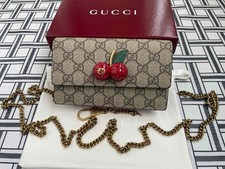 Gucci Supreme Canvas Mini Bag With Cherries Red HIbiscus Leather Authentic