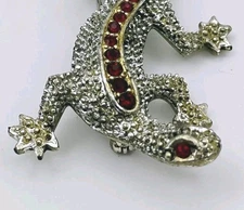 Vintage Signed Emmons Lizard Gecko Brooch Pin Silver Tone Rhinestones 