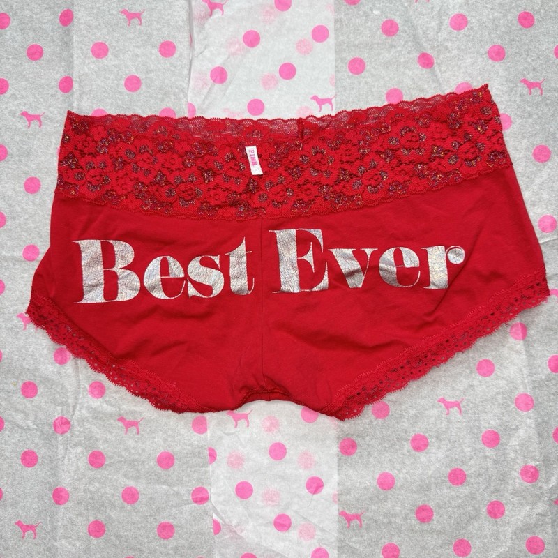 Victoria’s Secret Pink Y2K Low Rise Boyshort/ M Red “BEST EVER” Lace Cute Girly