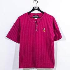 VTG 90s Mickey Mouse Henley Shirt Medium Embroidered Disney Retro Prep Burgandy