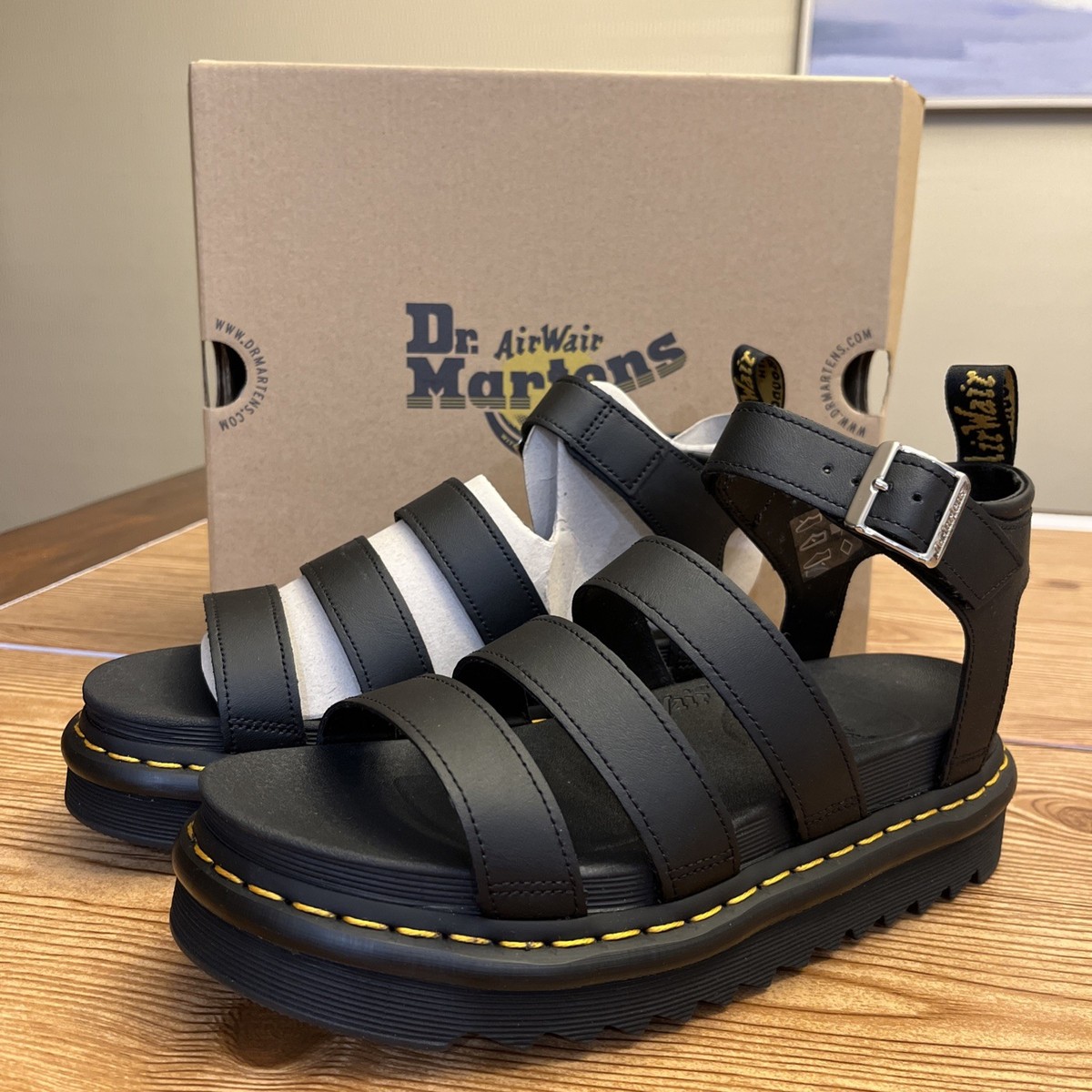 Dr.Martens Women's Blaire Hydro Leather Black Strappy Sandals