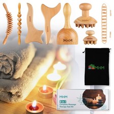 MHM 8-in-1 Wood Therapy Massage Tools Set for Body Sculpting and Lymphatic Dr...