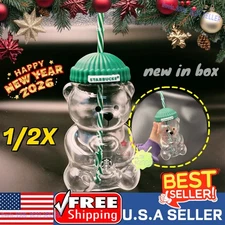 2026 Xmas Starbucks New Glass Bear Cold Cup with Straw 20Oz Mug Jar Coffee Cup