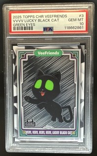 2025 Topps Chrome VeeFriends Very Lucky Black Cat Eye Green Eyes SSP #3 PSA 10