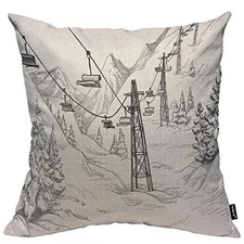  Mountain Ski Lift Cotton Linen Throw Pillow 18" x 18" (Pack of 1) Ya-tpcasea05