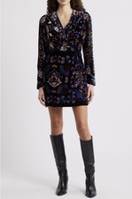 Anthropologie Farm Rio Arabesque Mix Scarves Velvet Wrap Mini Dress XS Floral