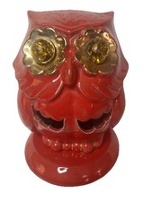 Vintage 1974 Hand Painted 9 inch Ceramic Red Owl Lamp light Glowing cut-outs Eye