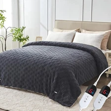 Electric Heated Blanket Queen Size Dual 84"x90", Dark Gray Checkered 