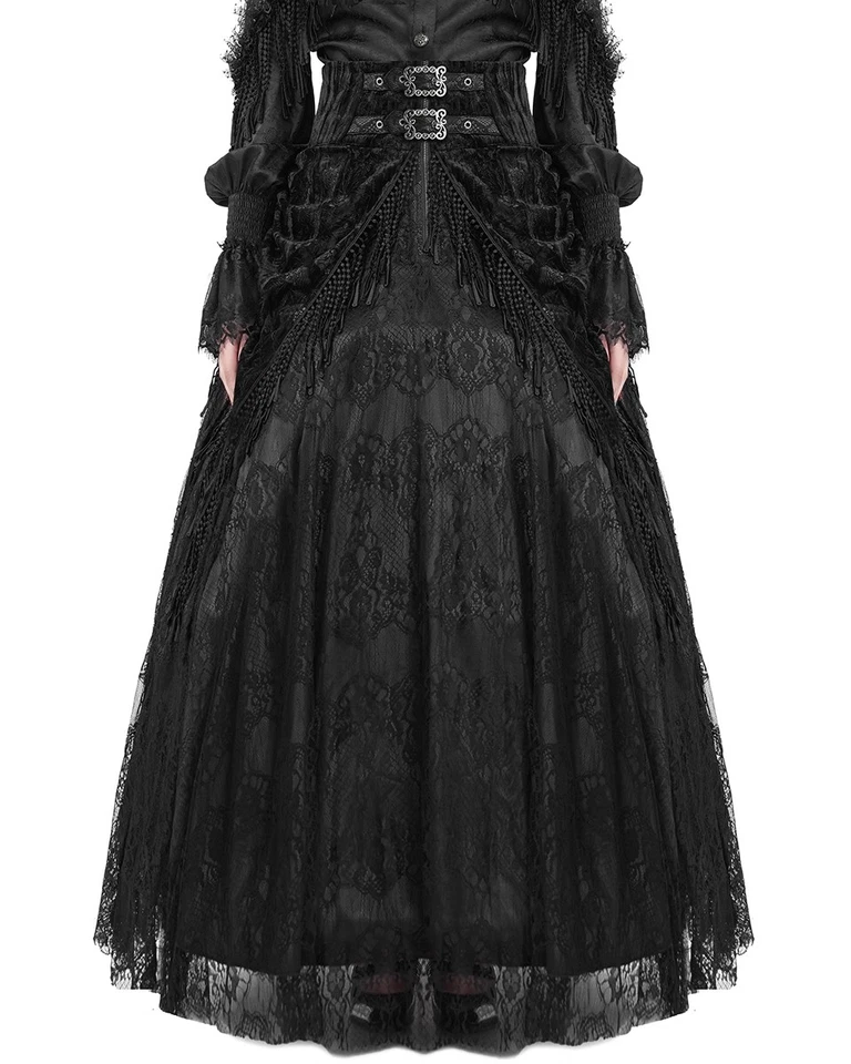 Eva Lady Womens Long Gothic Rose Velvet & Lace Embellished Maxi Skirt - Black - Image 4 of 4