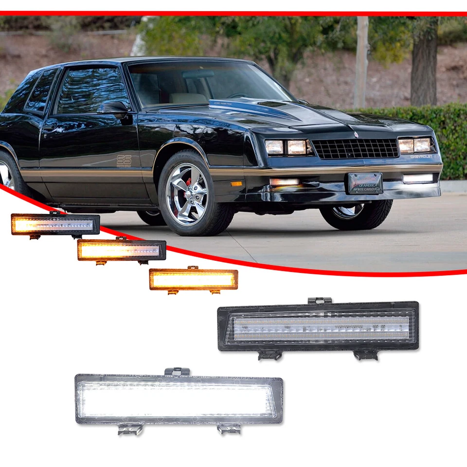 For 81-88 Chevrolet Monte Carlo SS Clear Switchback LED Parking Signal Light Set - Image 3 of 4