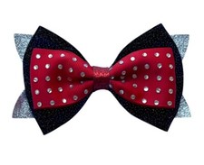 NEW "Rhinestone Red/Black/Silver" Glitter Hair Bow Girls Grosgrain Ribbon Clip