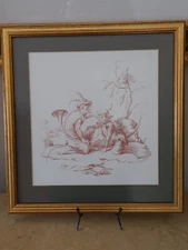 Vintage Lucy Cope Print Of Watercolour After  18th C Christophe Huet Engraving d