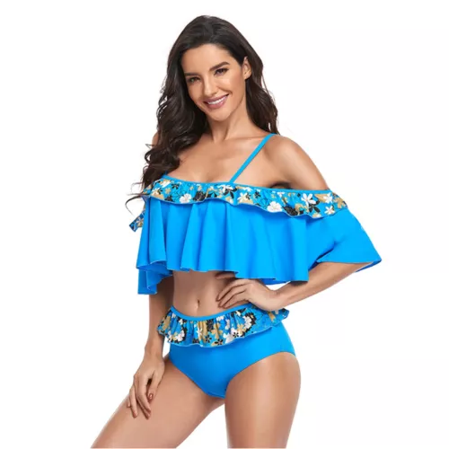 Two Piece Women Sexy Tankini Swimsuits High Waisted Ruffle Strappy Swimwear US - Picture 39 of 47