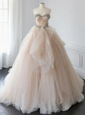 Princess Pink Wedding Dresses with Beaded Sweetheart A Line Tulle Bridal Gowns