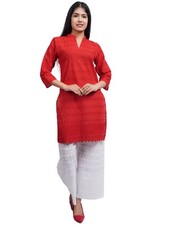 Summer Casual Wear Indian Ethnic Suit Style Red Kurti Kurta For Women Girls