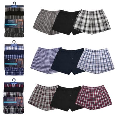 Herren Boxershorts gewebt kariert lose atmungsaktiv Boxershorts Unterwäsche (3er-Pack)