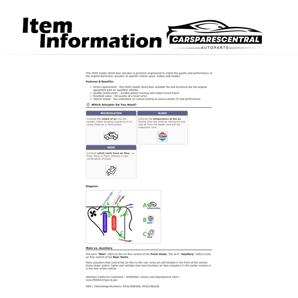 Главный привод двери отопителя ОВКВ Dorman для 2010 Ford Mustang 4,0 л - Изображение 3 из 4