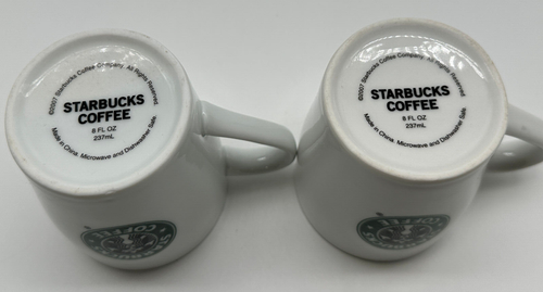 Lot of 2 Starbuck 8 oz Coffee Cup Double Sided Graphic Classic White Traditional - Picture 6 of 7