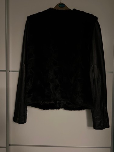 French Connection Ladies Jacket Size 10 Faux Fur With Leather Sleeves - Picture 4 of 8