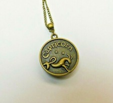Astrological Zodiac two sided necklaces, Gender neutral, Bronze setting chain