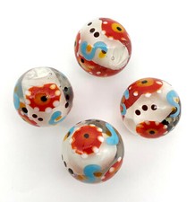NEW for 2022 22mm "Pollination" Clear w Flowers Handmade Art Glass Marbles Pk4