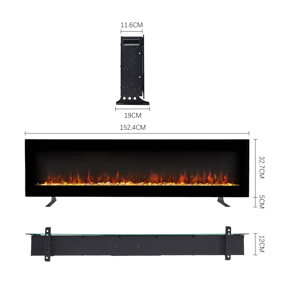 50/60"Electric Fire Stove Wall Mounted Fireplace Heater 9 LED Flame