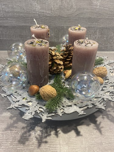 Adventskranz Künstlich Grau Weihnachtsdeko Kerzen Weihnachtsdekoration - Bild 2 von 6