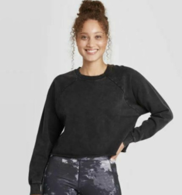 JoyLab Women's Pullover Sweatshirt  French Terry Acid Wash  - Black XS
