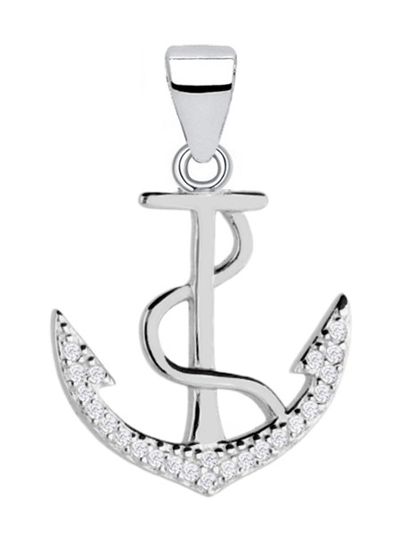 KettenanhäNger Silber Anker Mit Zirkonia AnhäNger 925 Sterling Echtschmuck-image