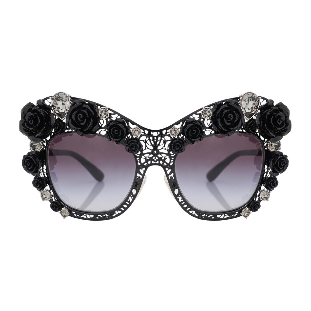 DOLCE & GABBANA Filigree Crystal Rose Metal Sunglasses Glasses DG
