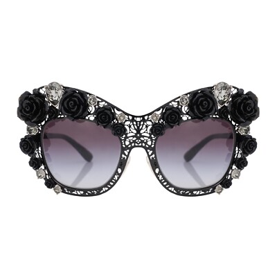 DOLCE GABBANA Filigree Crystal Rose Metal Sunglasses
