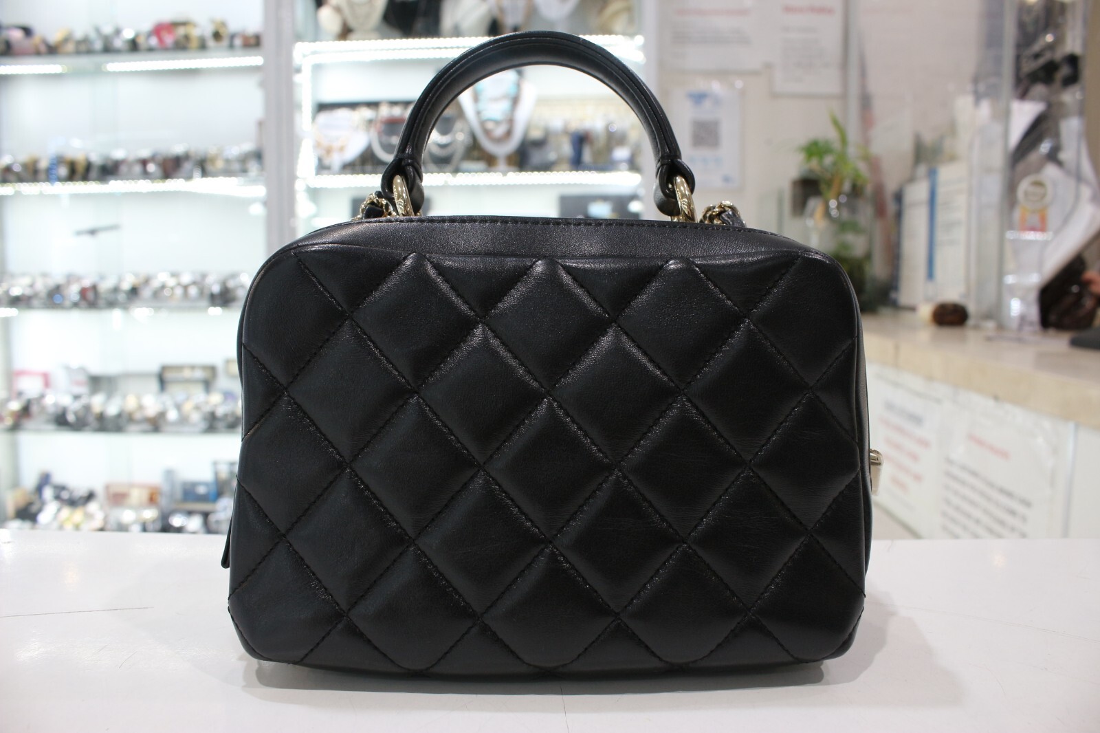 CHANEL Lambskin Quilted Small Trendy CC Bowling Bag in Black *Authenticated* image 3