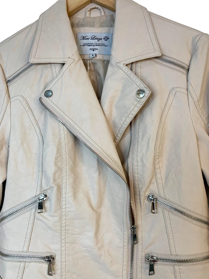 Marc Louge Nude Summertime Cropped Moto Jacket S Faux Leather Zipper 10022 - Image 3 of 4