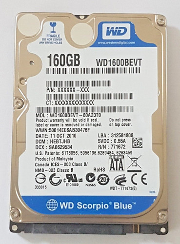 160 GB SATA II Western Digital WD1600BEVT-80A23T0 5400rpm 8MB 2.5" Festplatte