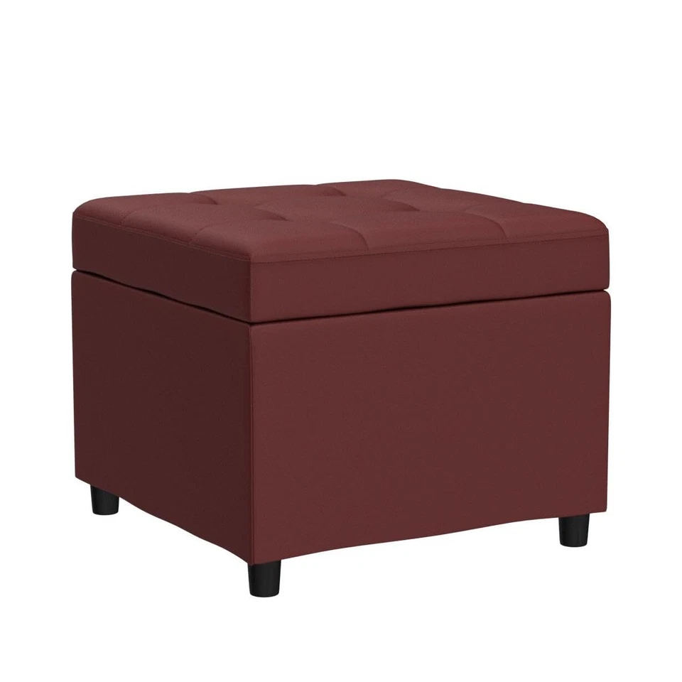 Leather Storage Ottoman Bench Foot Rest Stool Red Cube For Bedroom Living Room - Image 2 of 4