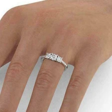 New 2.70Ct White Round Cut Moissanite Three Stone Engagement 14K White Gold Ring