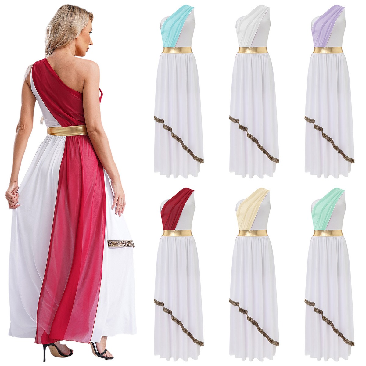 Womens Dress Vintage Ancient Greek Overlay Praise Empress Halloween Toga  Tunic