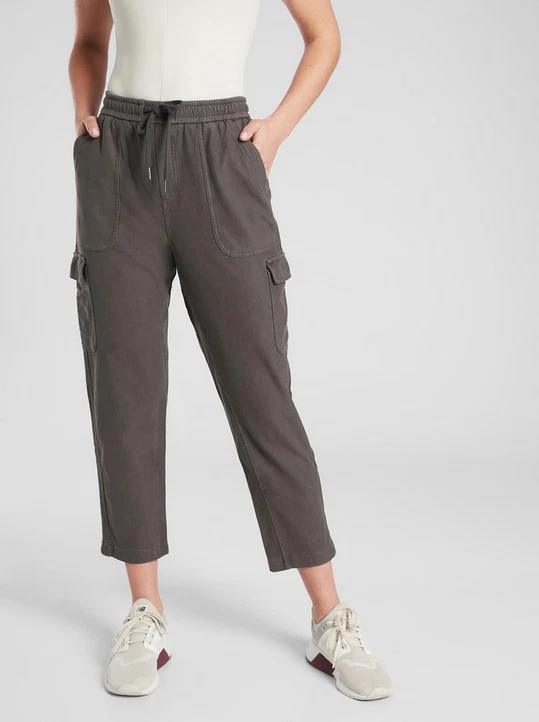 ATHLETA WOMEN'S CYPRESS GREEN ELASTIC WAIST FARALLON CARGO CROP PANT Sz 14