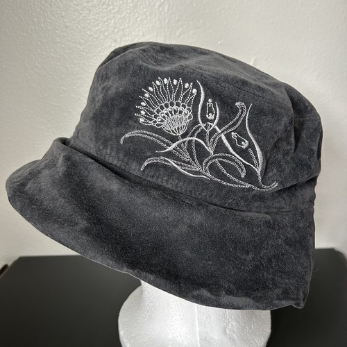Sombrero para mujer Fredrikson Finland floral bordado gris terciopelo talla 56 boho años 90’s - Imagen 6 de 10
