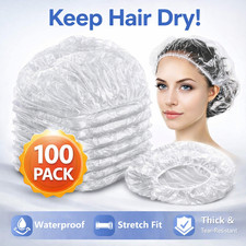 Disposable Shower Caps 100 Pack Large Waterproof Clear Plastic Elastic Hair Caps