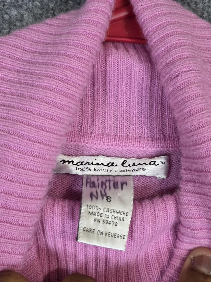 Suéter Marina Luna Cashmere Cuello Alto Mujer Pequeño Rosa Acanalado Tejido Pullover Foto 2 de 4