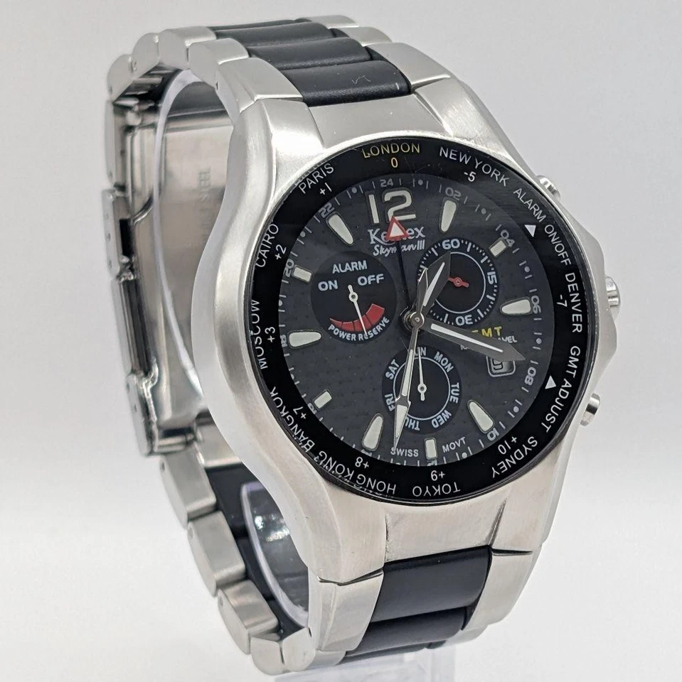 Reloj de cuarzo Kentex Skyman III S295M para hombre GMT función de alarma probado raro Foto 2 de 4