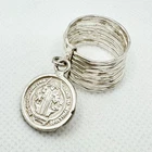 Sterling Silver Stacking Ring w/ Saint Benedict Medal Charm Size 7 Vintage 925
